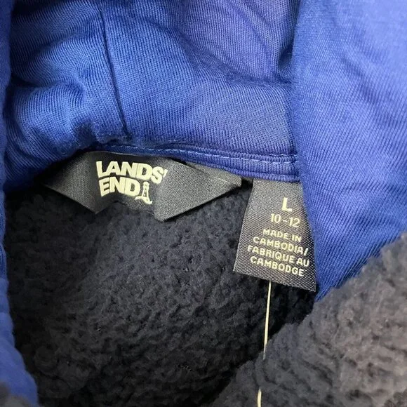 Lands' End NWT Deep Sea Navy Sherpa Pullover Hoodie Size L (10/12) - Picture 5 of 8